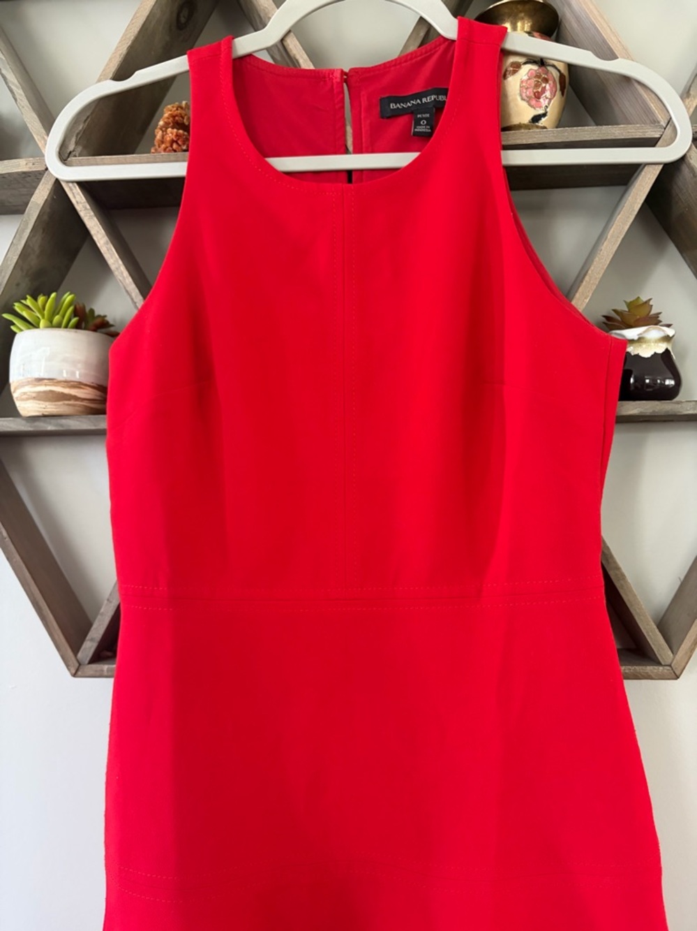 Banana Republic Red Stretch Racerback Fit-and-Flare Dress Size 0 petite. - Picture 4 of 8